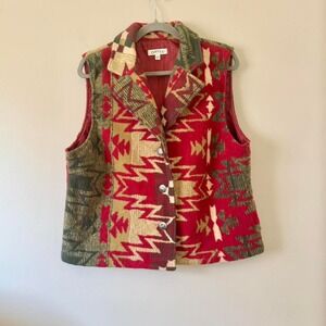 Orvis Red Aztec Vest Size Large Green Fleece